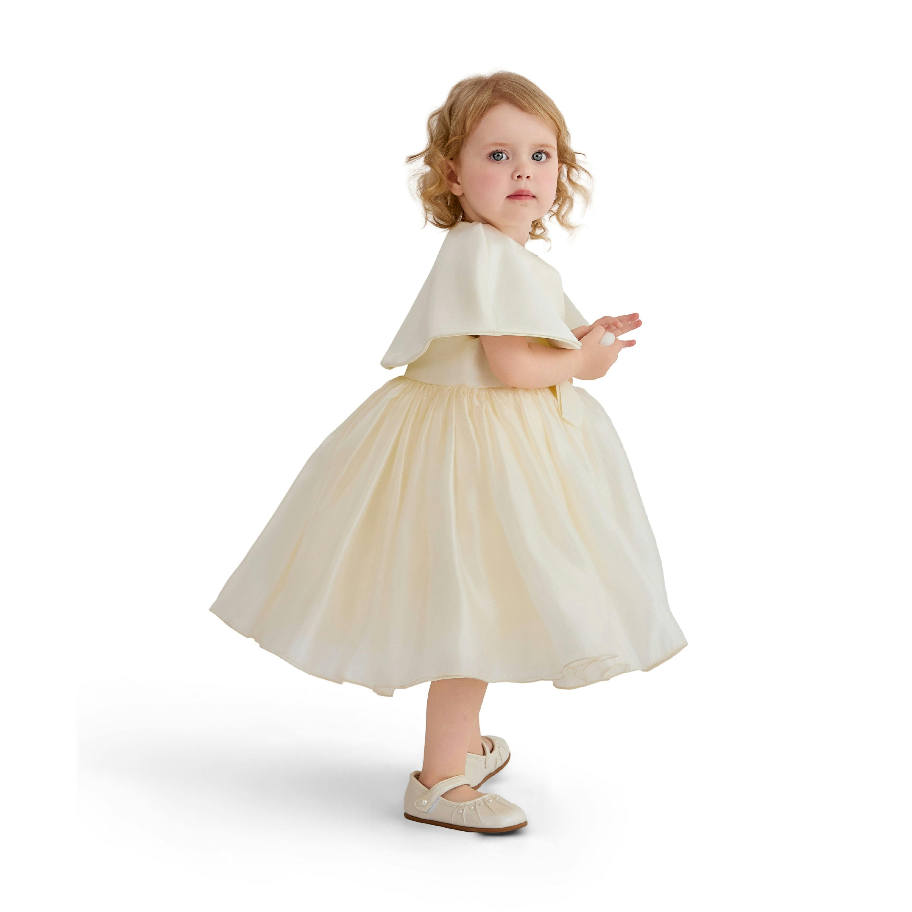 Beige Dovera Timeless Cape-Overlay Gown