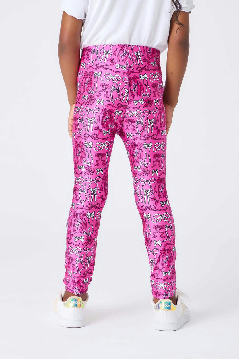 Girls Hi-Shine Leggings in Pretty Pink Bows