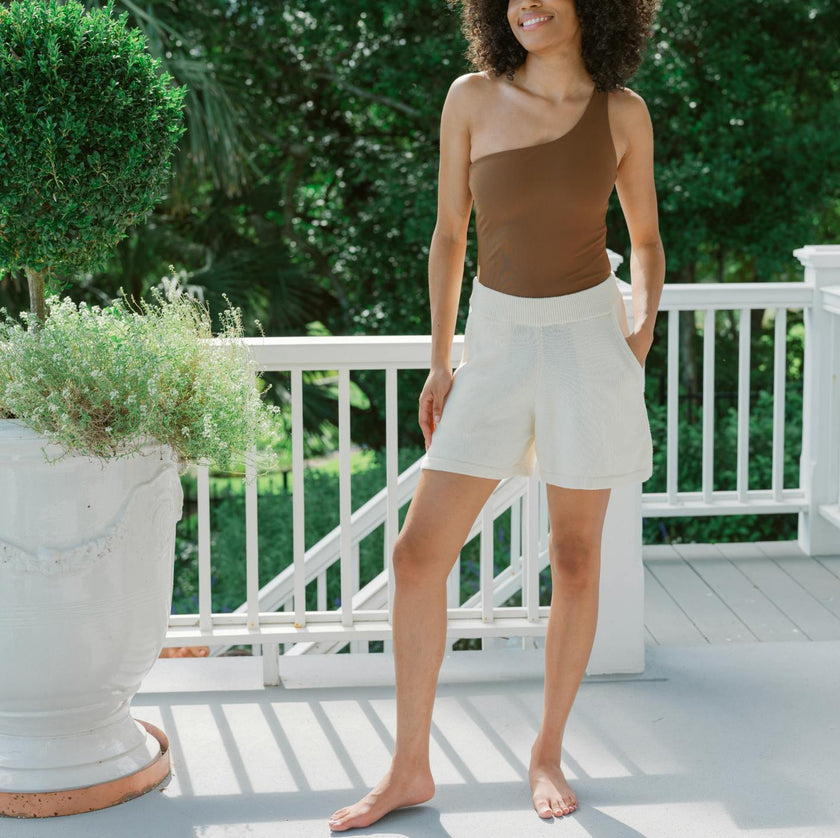 Women's Cream Knit Shorts