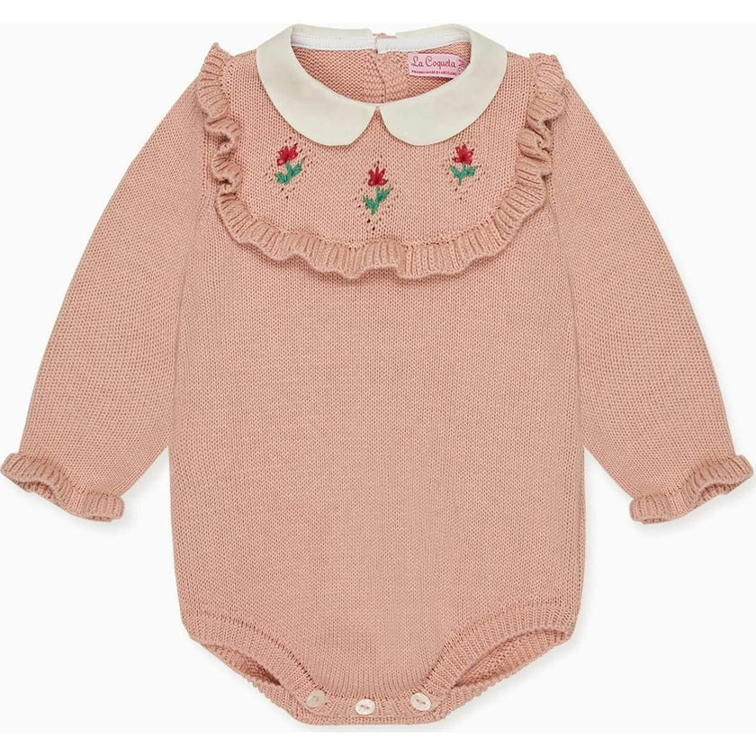 Dusty Pink Ginia Cotton Baby Girl Knitted Romper