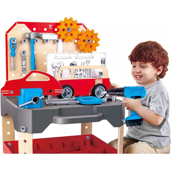 Hape: Junior Inventor: Vehicle Service & Repair Workbench - 71pc