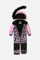 Kids One Piece Play Snowsuit Black Heart Print