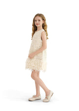 Cream Sequin Feather-Hem Dress