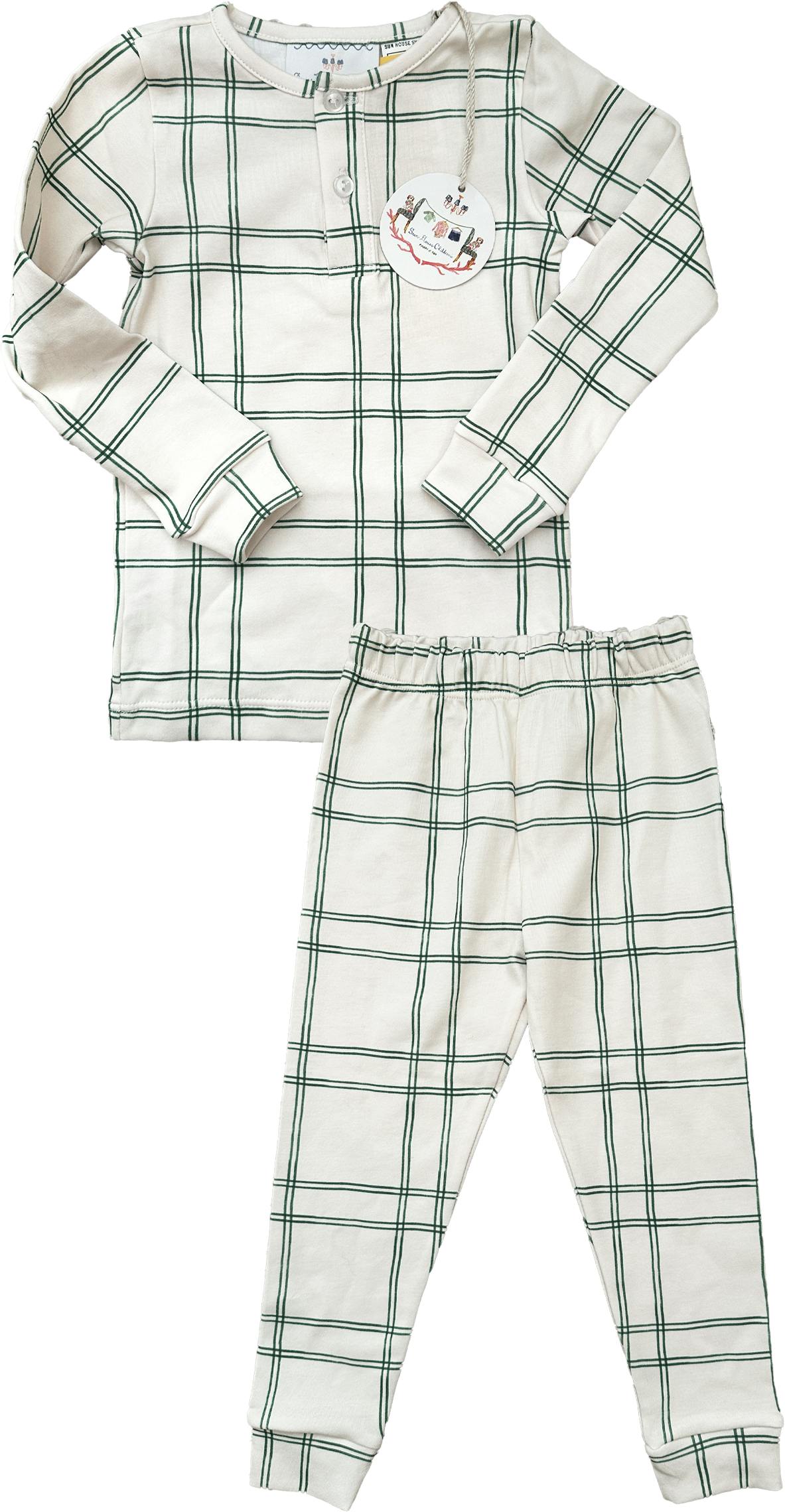 Boys Pajamas in Green Window Pane
