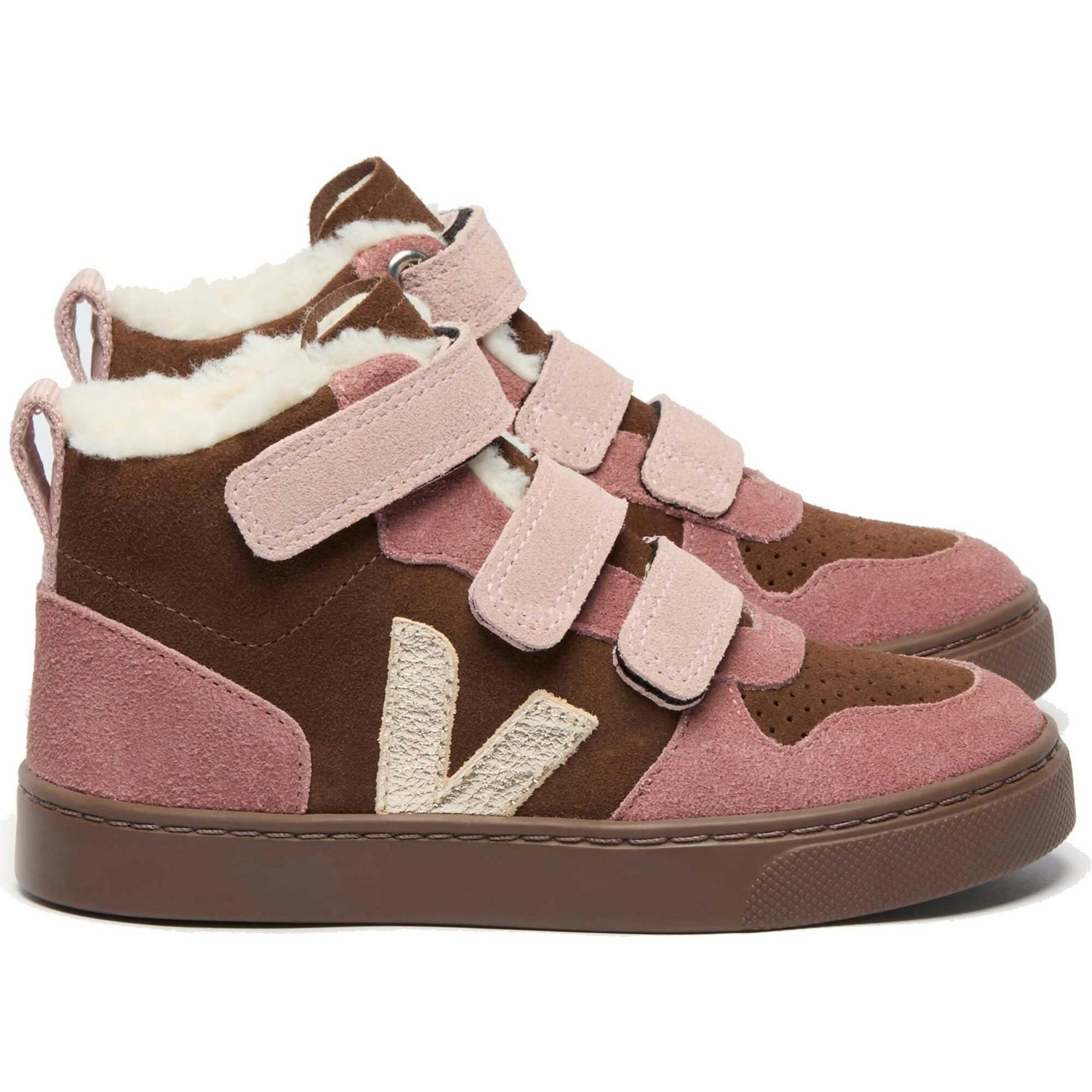 VEJA V-10 Winter Fleece Suede Sneakers - Walnut Bark