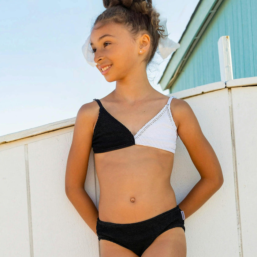 Fleur Crinkle Bikini Swimsuit - Black and White