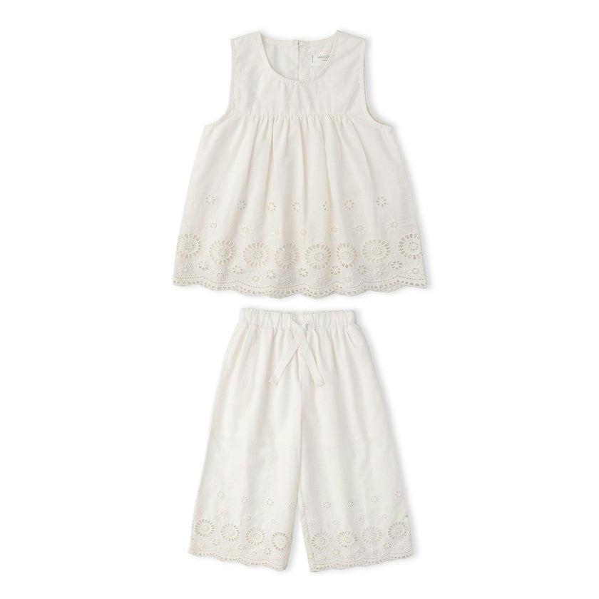 Organic Eyelet Top And Pant Set - Ivory Eyelet