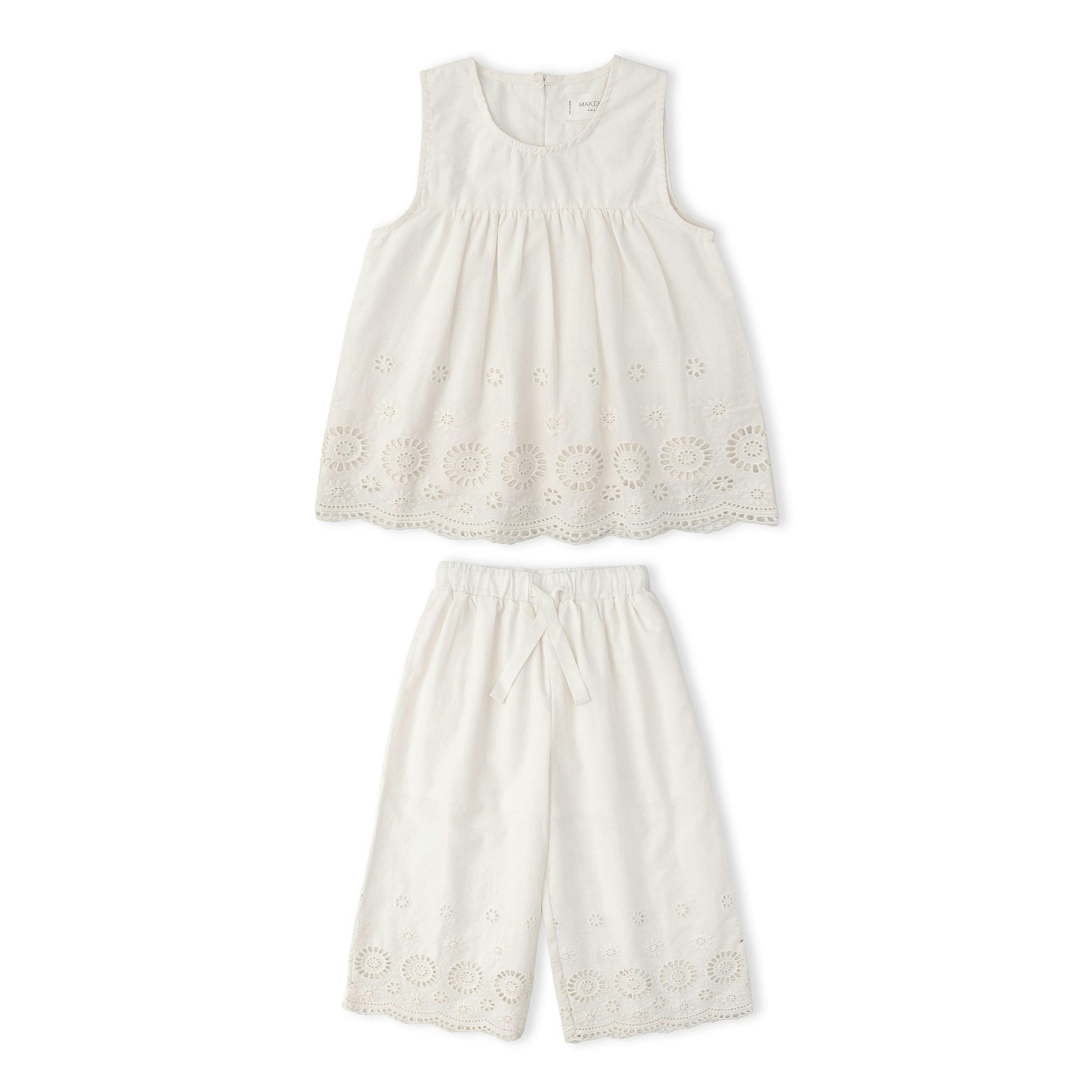 Organic Eyelet Top And Pant Set - Ivory Eyelet