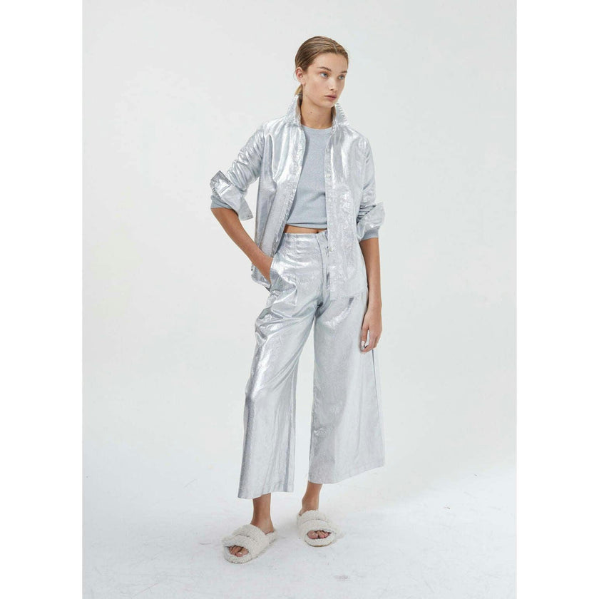Culotte Metallic Linen Pants - New Silver