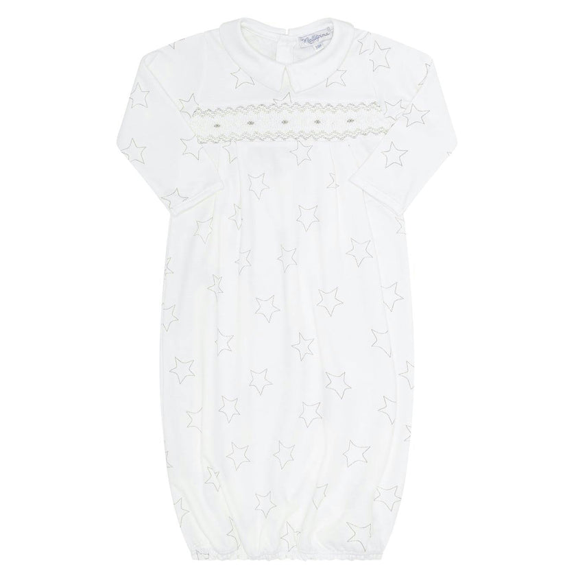 Grey Stars Print Smocked Gown