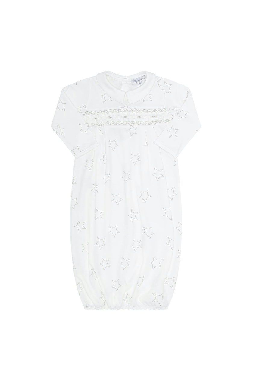 Grey Stars Print Smocked Gown