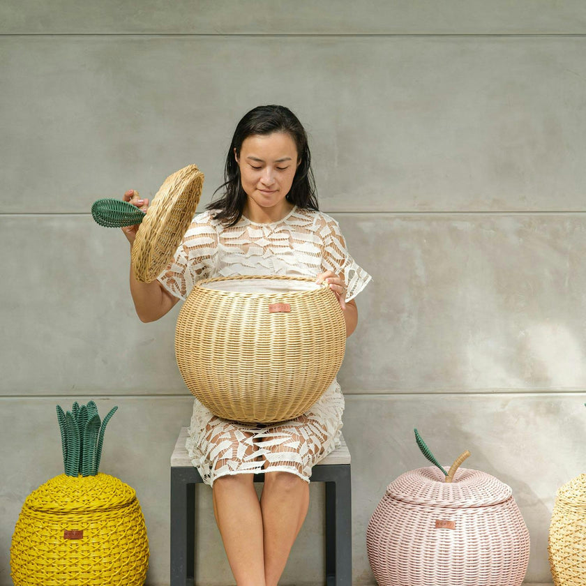 Handcrafted - Apple Storage Basket Natural (Medium) - Rattan Wicker