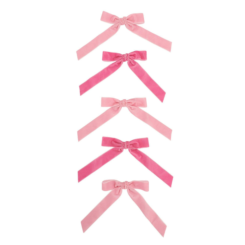 Packed Party Pink Velvet Clip-On Bow Set of 5 - Two Shades of Pink Velveteen Ribbon Bows with Metal Clip for Napkins Place Settings and Party Favors