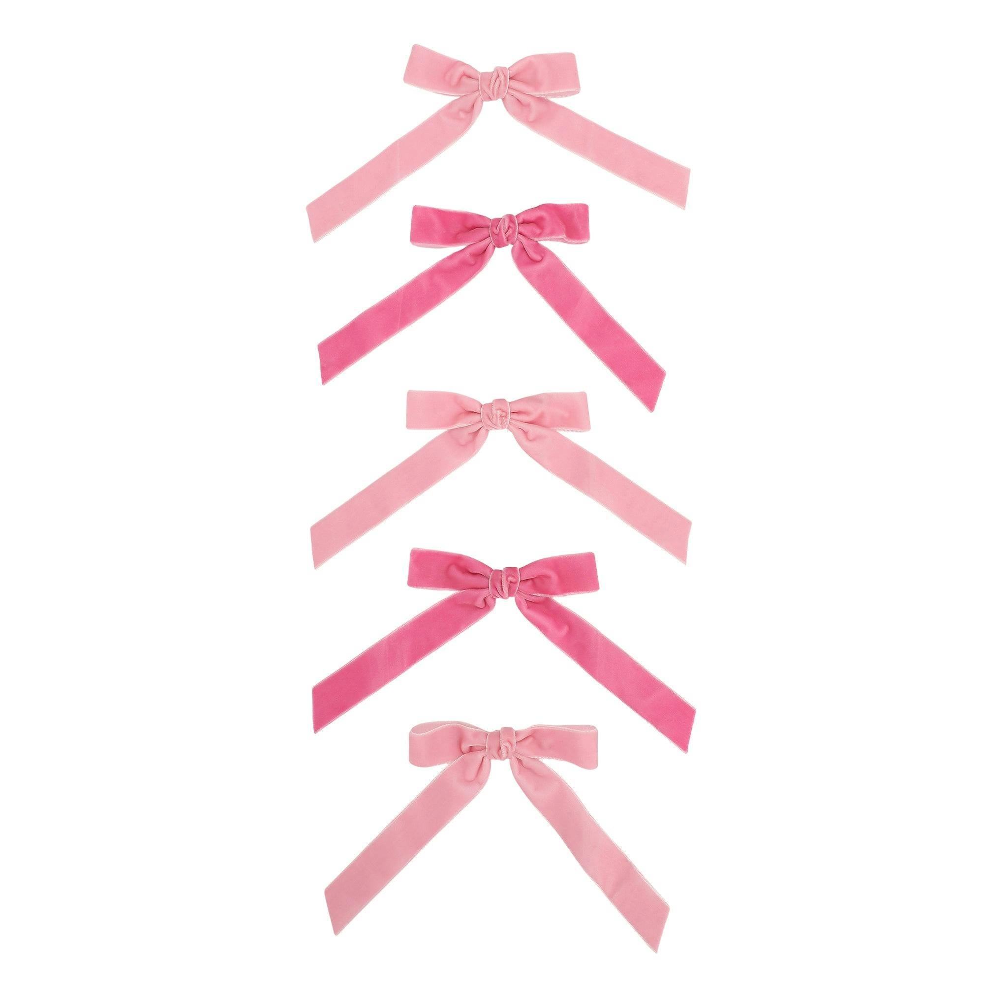 Pink Velvet Clip-On Bow Set (5 count)