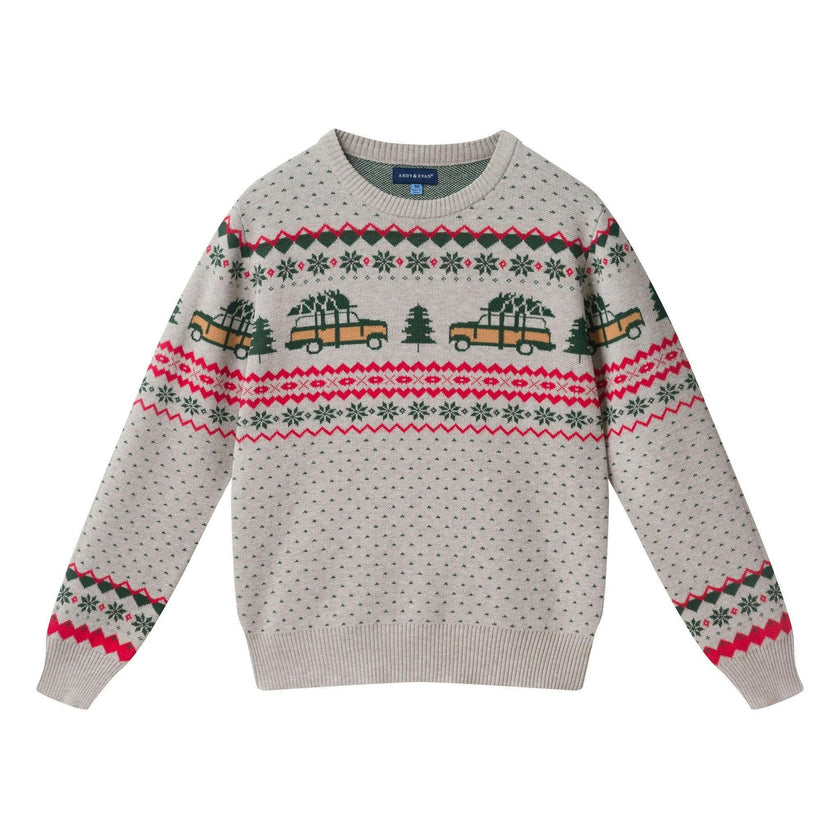 Big Kid Boys Fair Isle Sweater | Christmas Tree Cars
