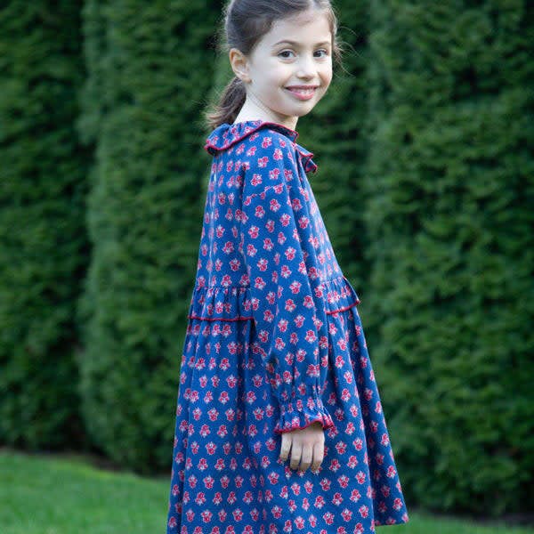 Girls All-Over Print Ruffle Collar Long Sleeve Dress