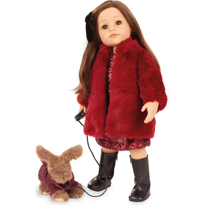Gotz Hannah Jubilee Doll & Her Polly 19.5" Fully Articulated Vinyl Doll with Burgundy Sequin Dress