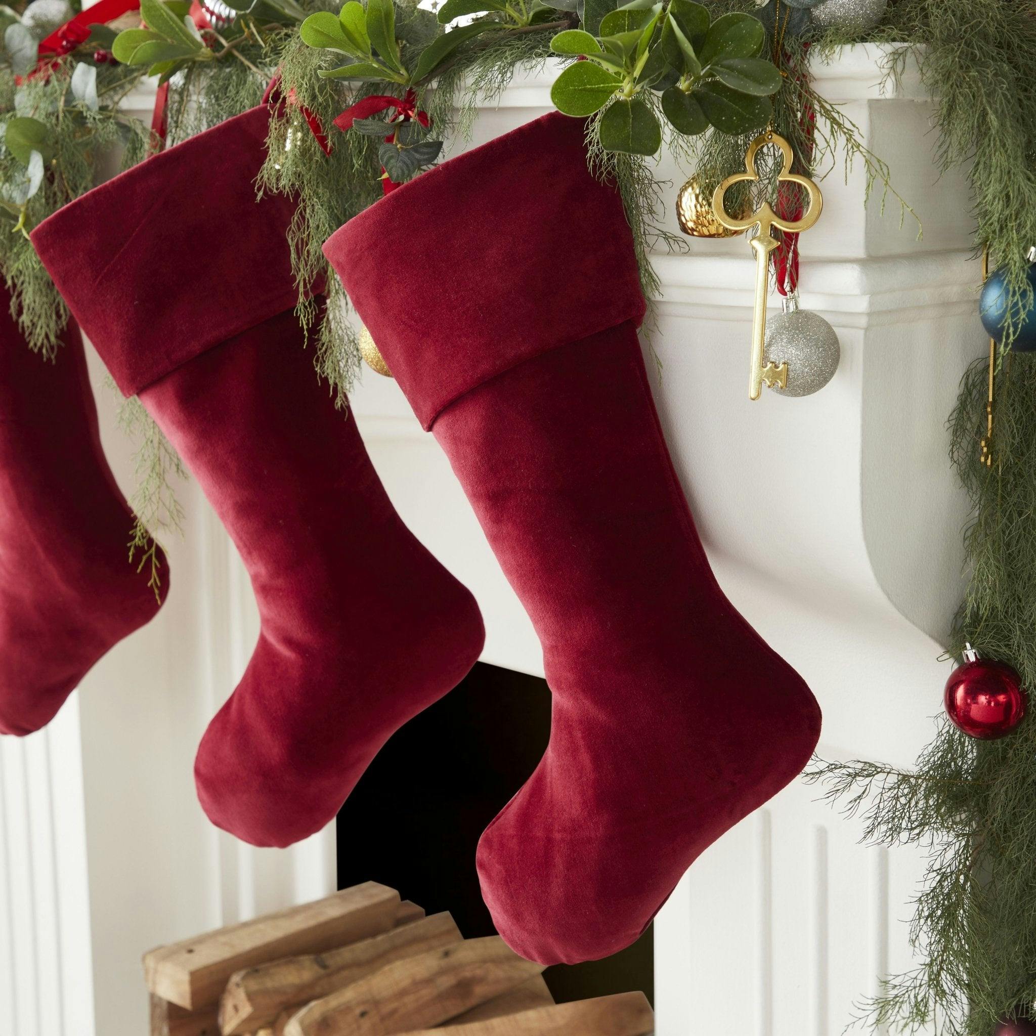 Classic Garnet Red Velvet Handmade Christmas Stocking- 20