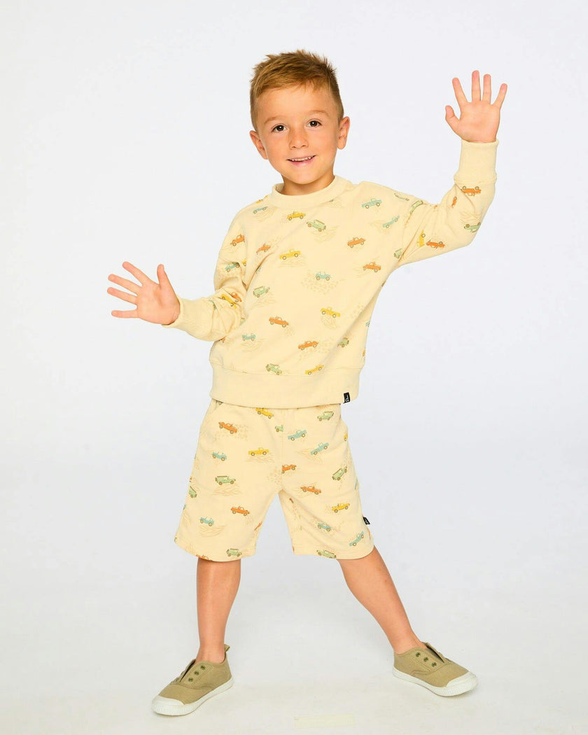 French Terry Shorts Beige Jeep Print