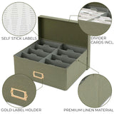 Decorative Photo Storage Box - Sturdy Linen Photo Organizer with Dividers - Stores Up to 850 4x6 Photos - Portable Scrapbook Storage Container with Lid