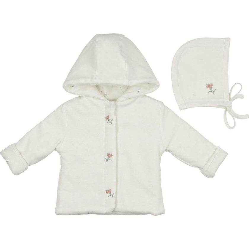Plush Print Girls' Jacket & Hat Set Ivory & Pink