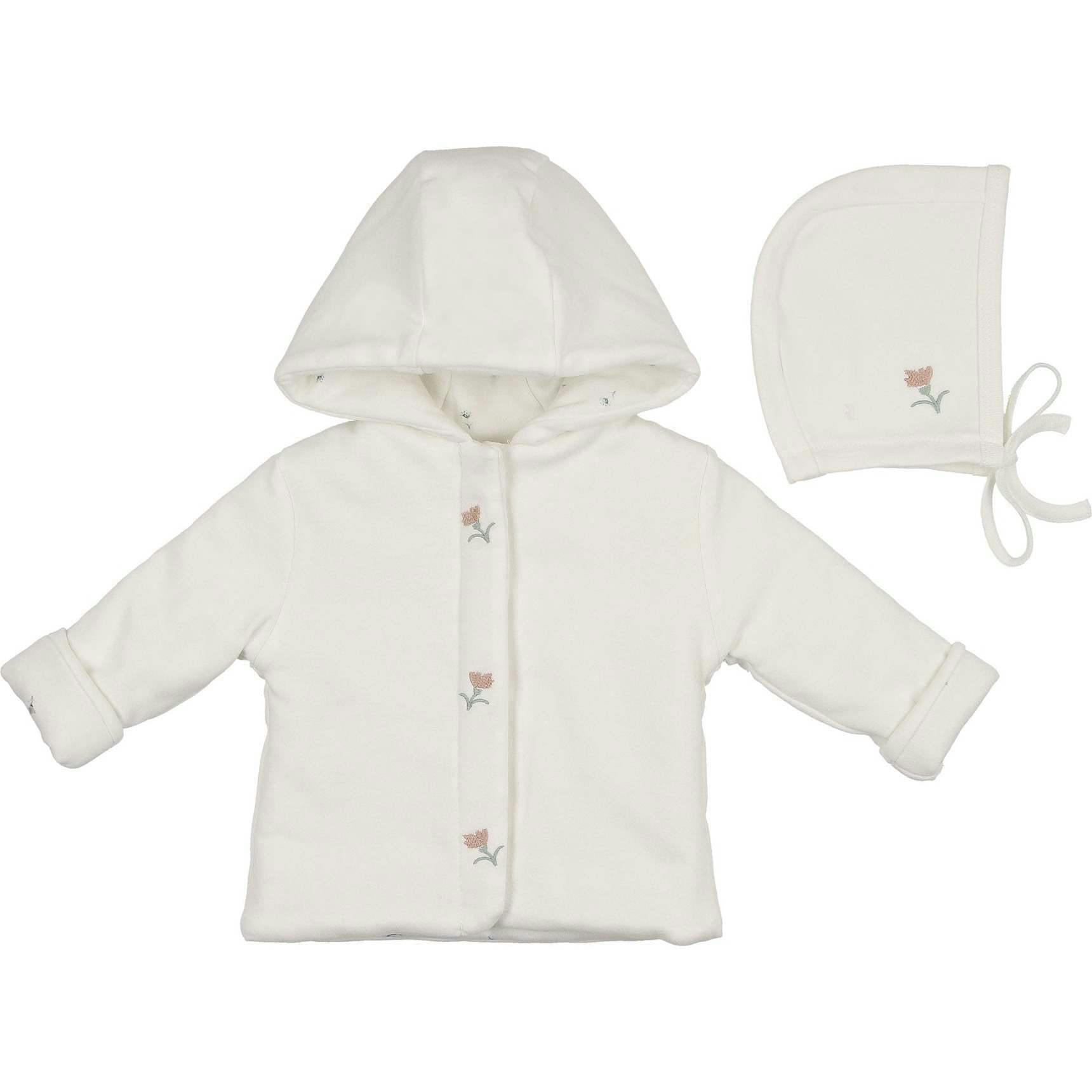 Plush Print Girls' Jacket & Hat Set Ivory & Pink