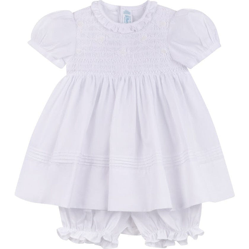 Girls White Floral Smocked Dress