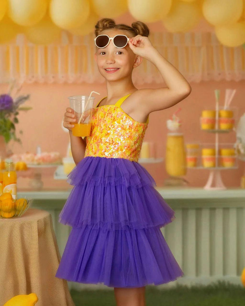 Citrus Bloom Purple Sequin Tulle Birthday Dress for Girls