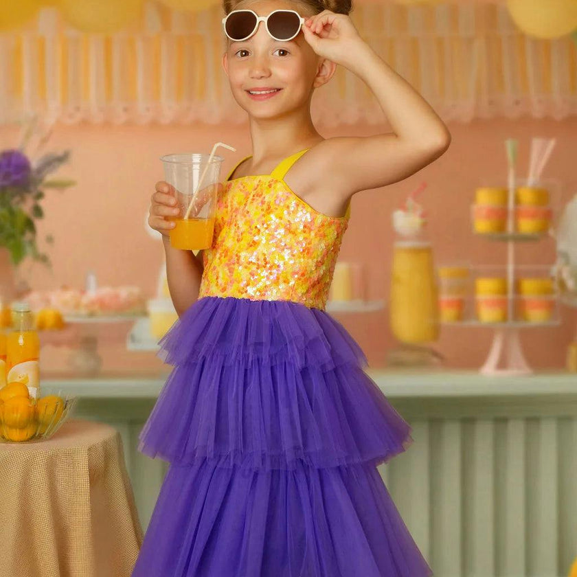 Citrus Bloom Purple Tulle Party Dress, Purple