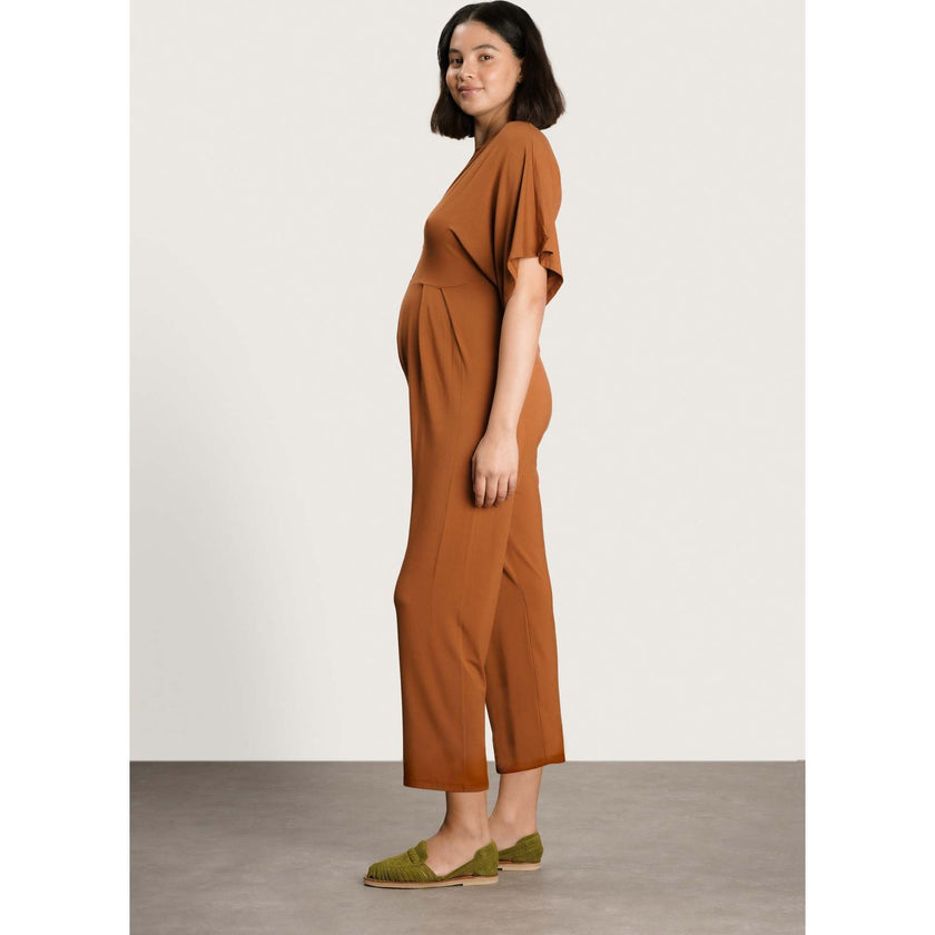 Women's Maternity Filipa V-Neck Short Sleeve Jumpsuit, Tan