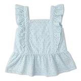 Organic Eyelet Flutter Top And Shorts Set - Light Blue Eyelet