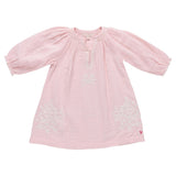 Girls Ava Dress - Pink White Embroidery