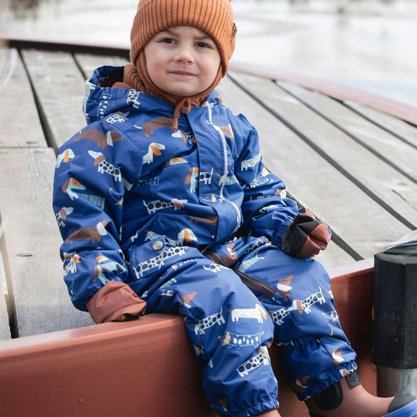 Baby Mid-Season One-Piece Outerwear With Hat Blue Print
