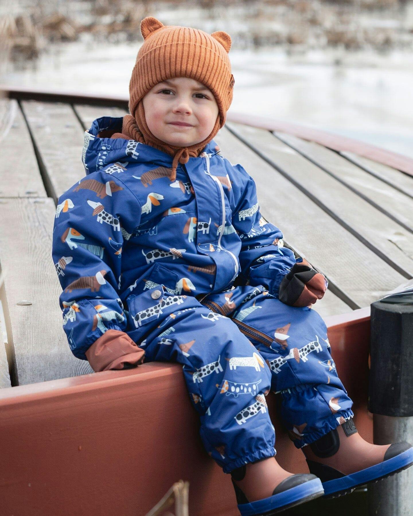Baby Mid-Season One-Piece Outerwear With Hat Blue Print