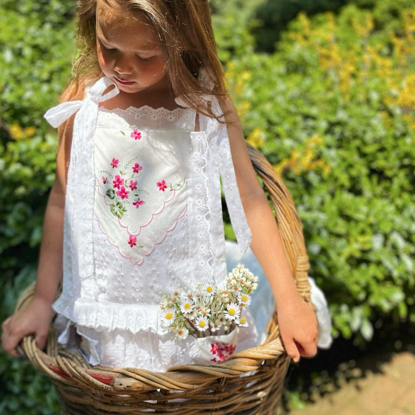 6y Drop-Waist Handkerchief Dress - Pink & Red Roses