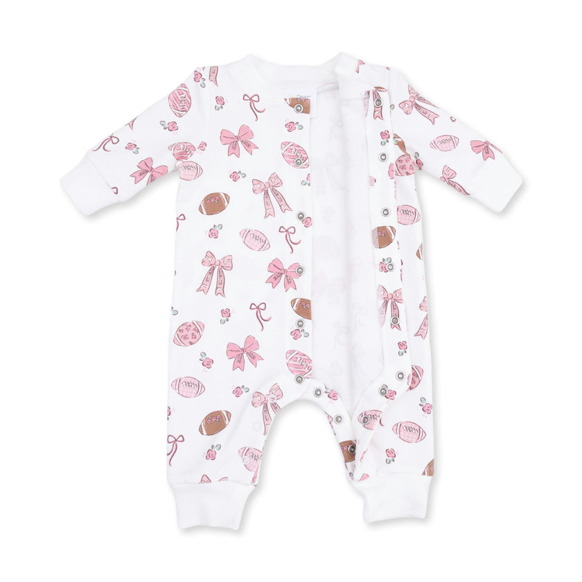 Footballs and Bows - Baseball Collar Button Up Romper