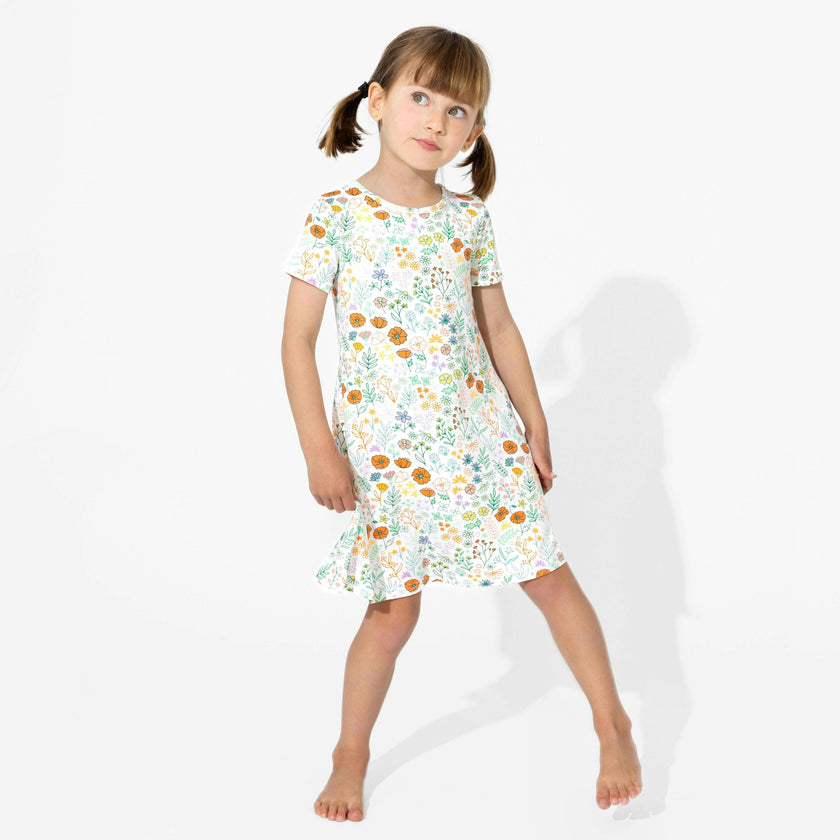 Summer Floral Bamboo Girls' Short Sleeve Dress