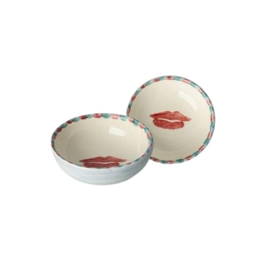 Ceramic Dipping Bowl with Hand-painted Lips - Small - 3.38 oz