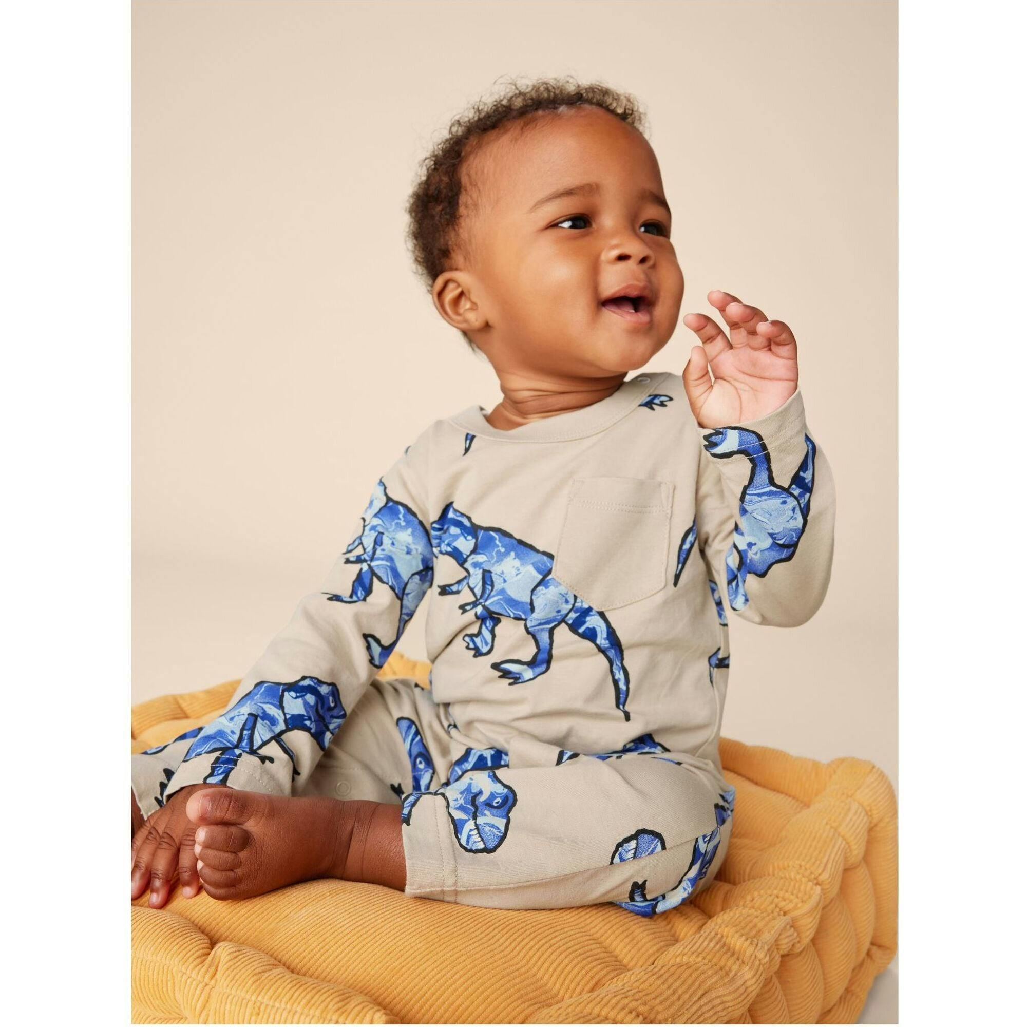 Babys Long Sleeve Contrast Pocket Snap Button Romper, Multi
