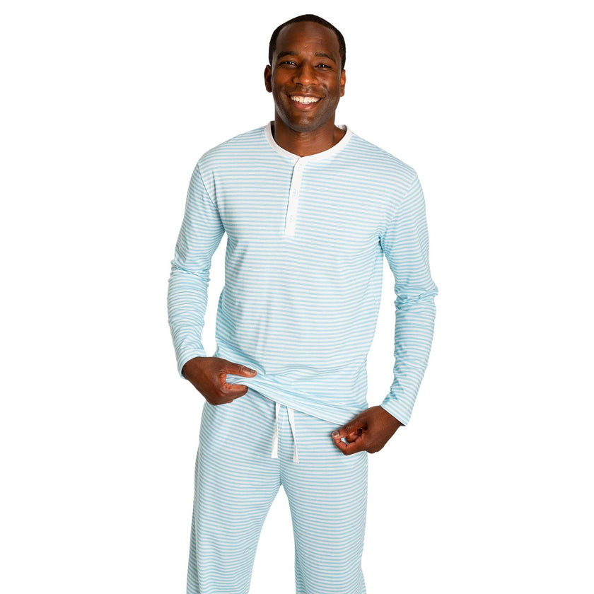 Men's Sky Blue Jersey Henley - Organic Stretch Cotton
