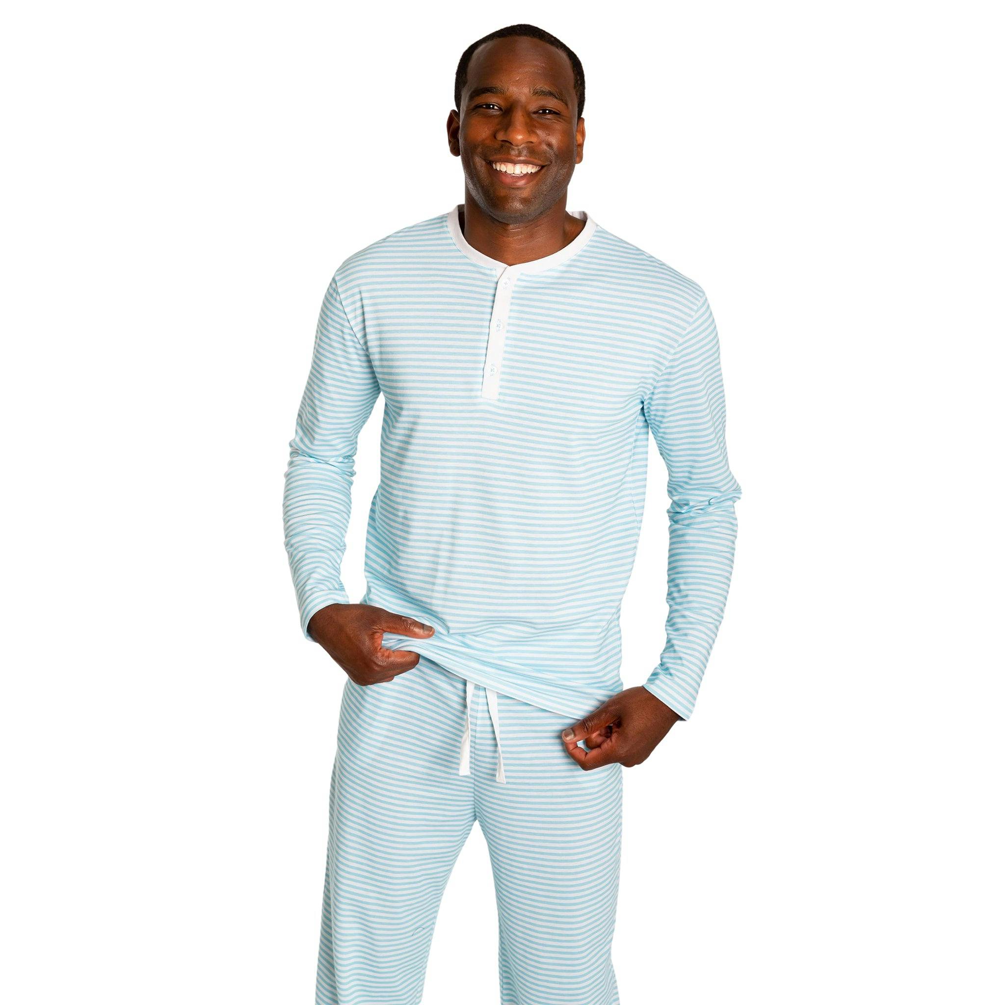 Men's Sky Blue Jersey Henley - Organic Stretch Cotton