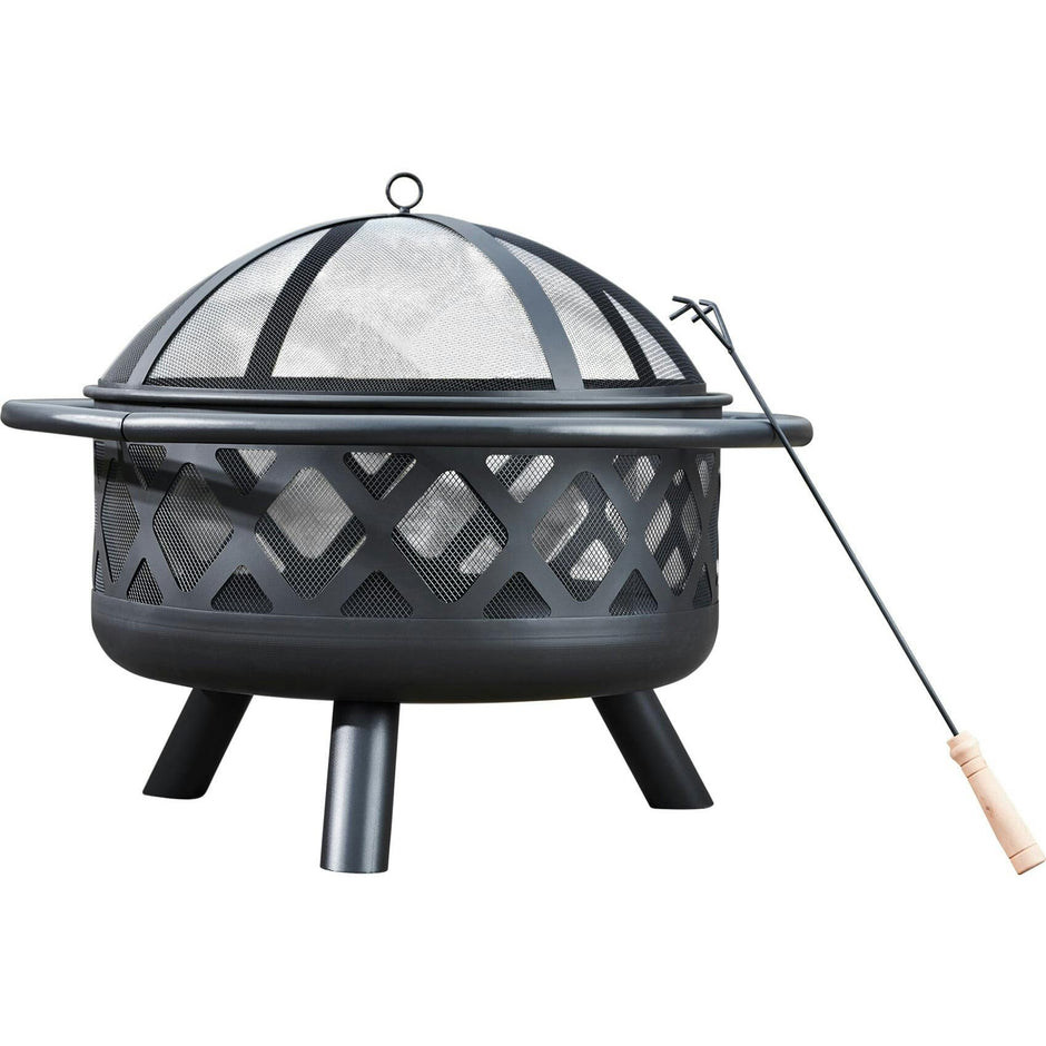 30" Outdoor Round Wood Burning Fire Pit with Steel Base