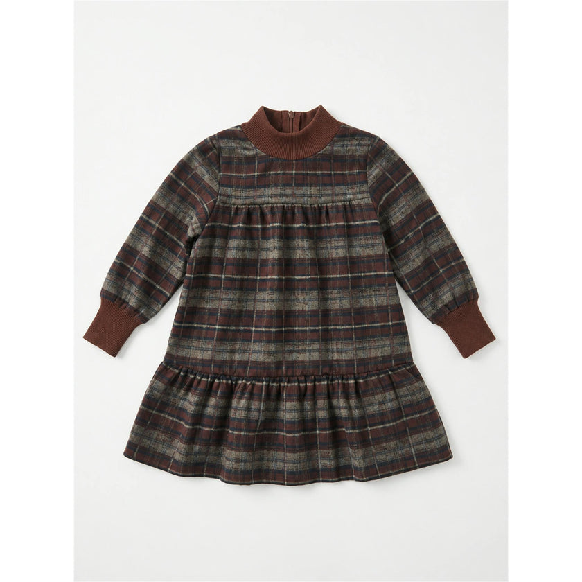 Plaid Dress With Knit Mock Neck & Cuff