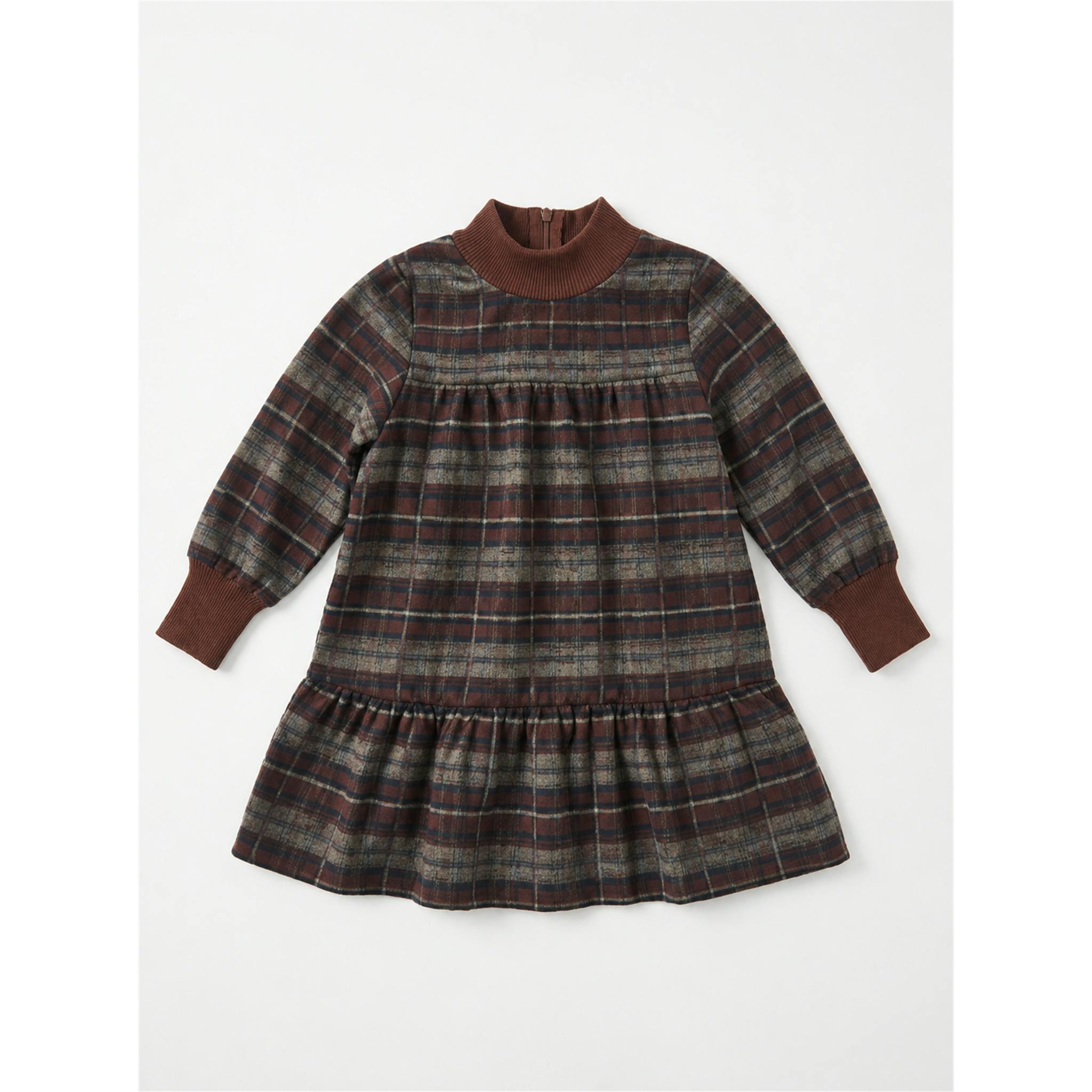 Plaid Dress With Knit Mock Neck & Cuff