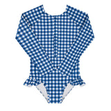 girls navy picnic gingham front zip rashguard one piece