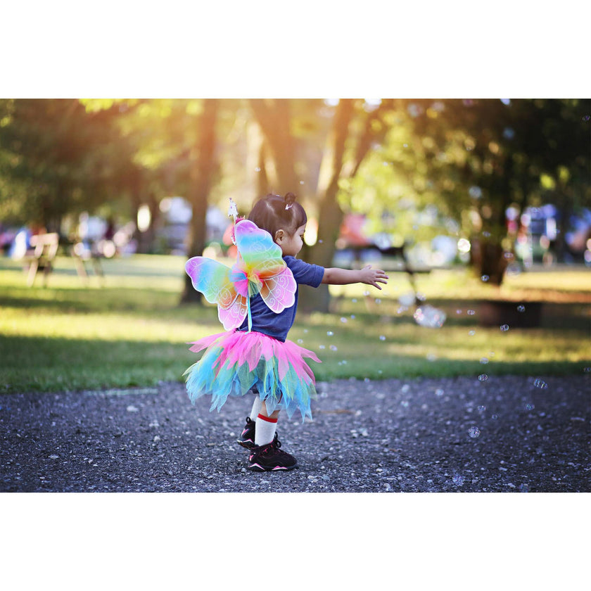 Neon Rainbow Skirt Wings and Wand Set