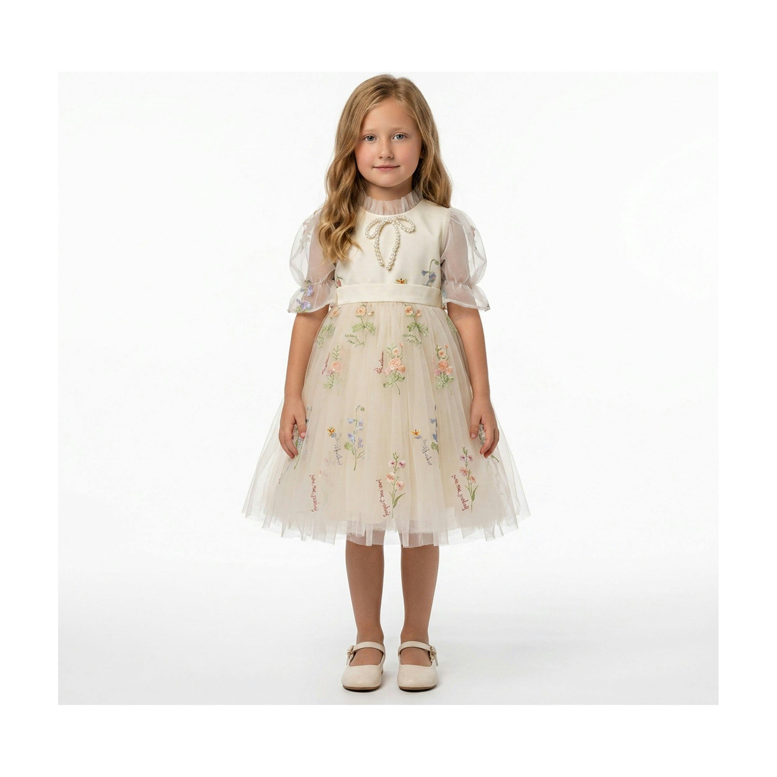 Enchanted Bloom Embroidered Ivory Flower Girl Dress for Girls