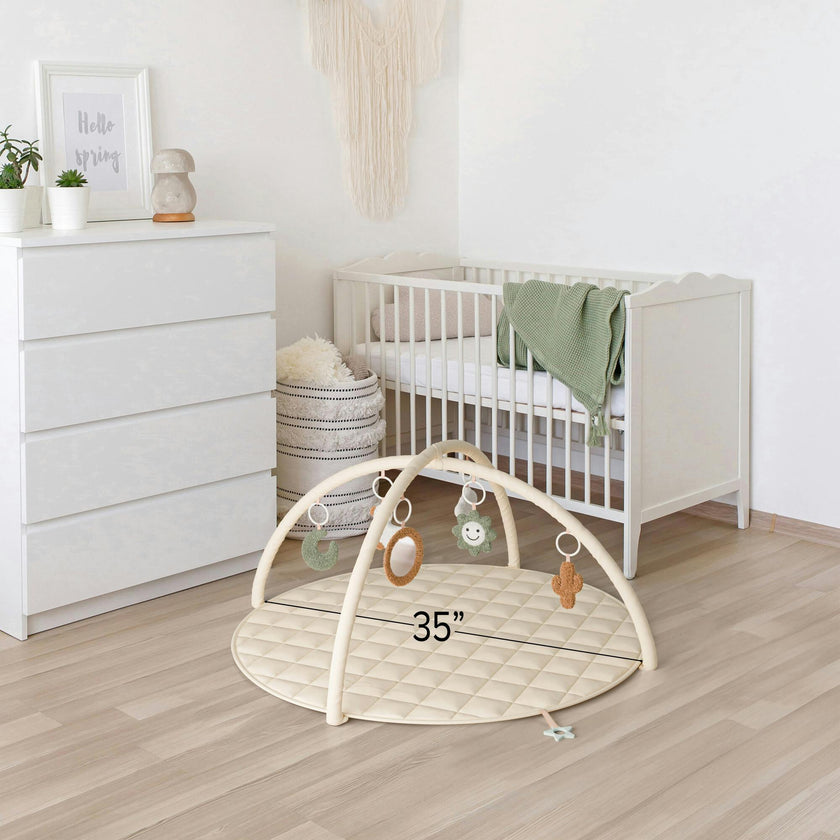 Beautiful Baby Play Gym - Soft Cotton Mat with 6 Cute Toys Creates The Perfect Activity Area for Your Girl/Boy - Stylish Infant Floor Playmat for Playroom