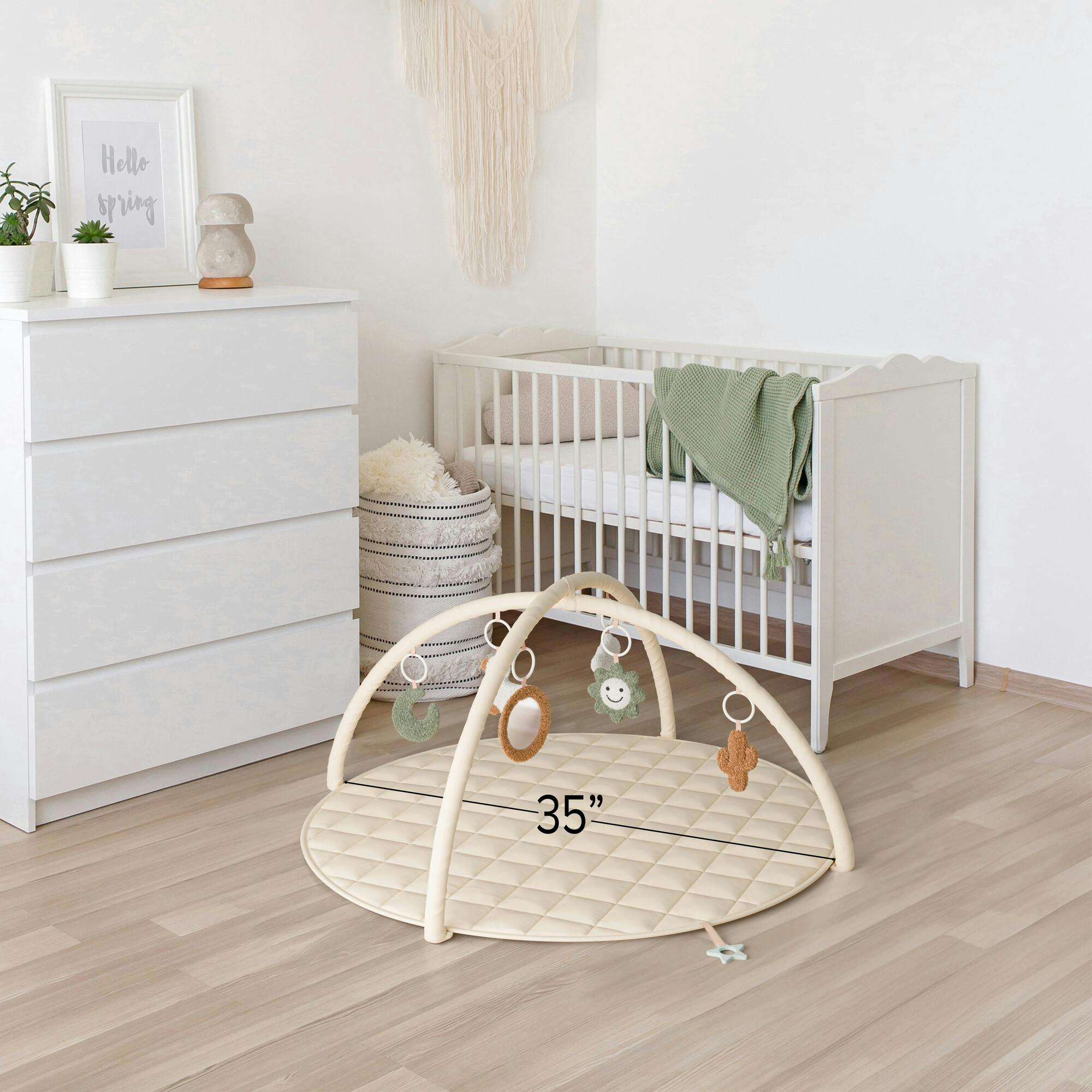 Beautiful Baby Play Gym - Soft Cotton Mat with 6 Cute Toys Creates The Perfect Activity Area for Your Girl/Boy - Stylish Infant Floor Playmat for Playroom