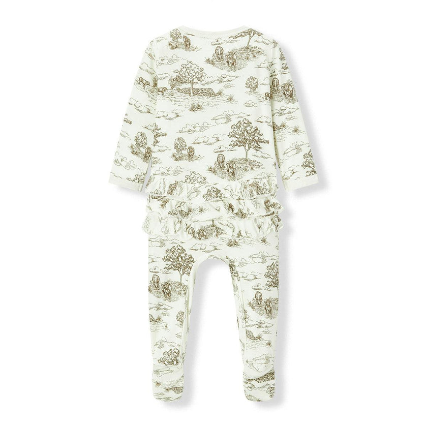 Country Toile Luxe Stretch Ruffle Footed Romper